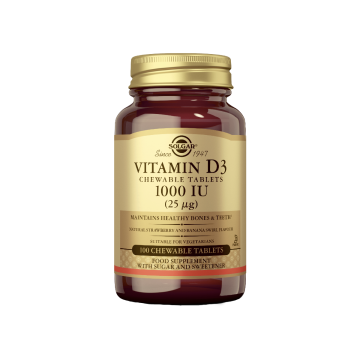 Solgar - Vitamina D3 1000 IU 25 μg - 100 comprimidos masticables