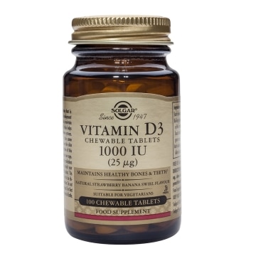 Solgar - Vitamina D3 1000 IU 25 μg - 100 comprimidos masticables