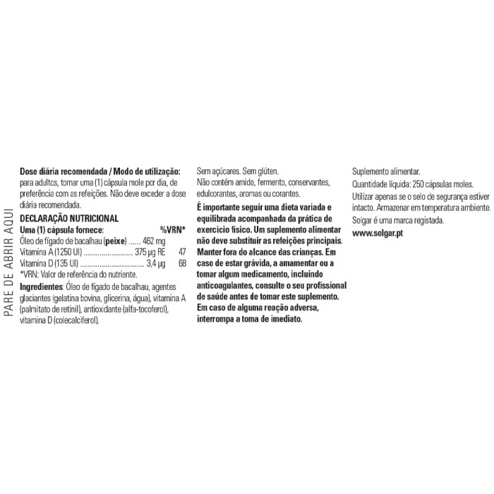 Aceite de Hígado de Bacalao - 250 cápsulas blandas