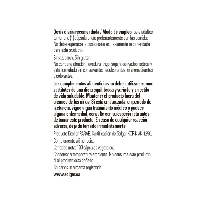 Solgar - Vitamina B1 100 mg - 100 cápsulas vegetales