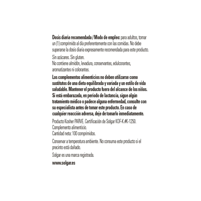 Solgar - Picolinato de zinc - 100 comprimidos