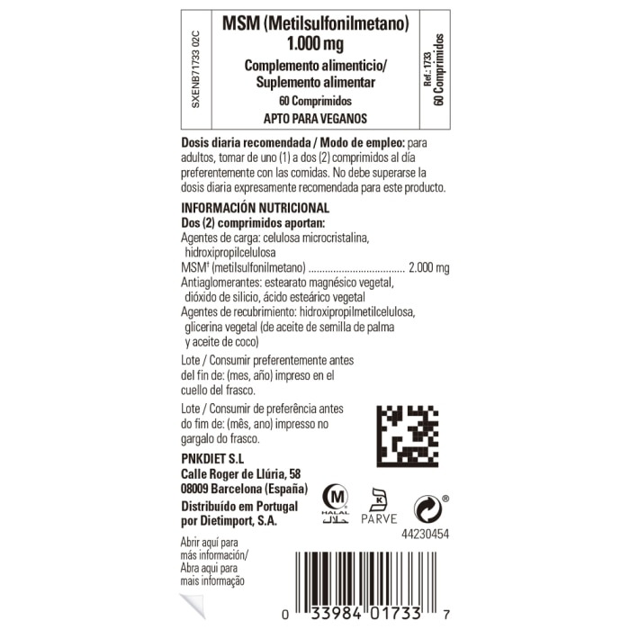 MSM (Metilsulfonilmetano) 1000 mg - 60 comprimidos