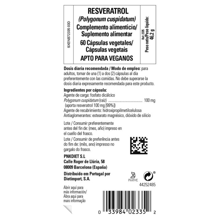 Resveratrol 100 mg - 60 cápsulas vegetales