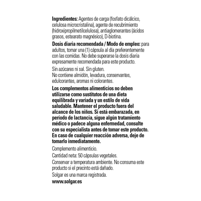 Biotina 1000μg - 50 cápsulas vegetales