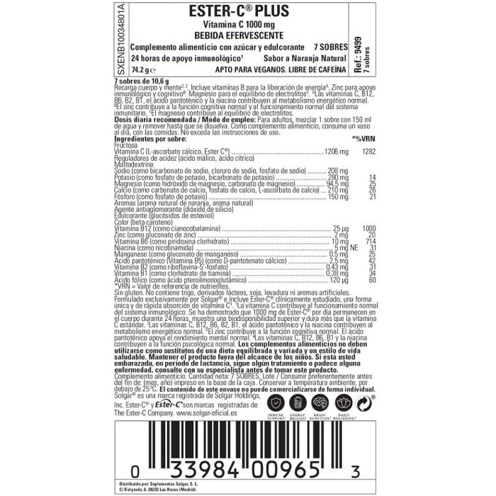 Ester-C® Plus Vitamina C Efervescente 1000 mg - 7 sobres