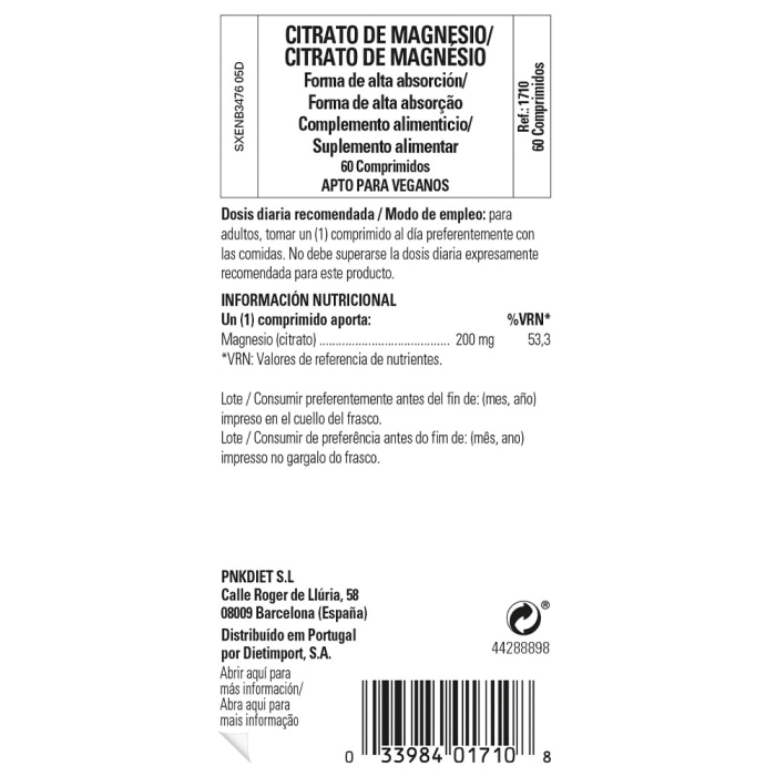 Citrato de magnesio  - 60 comprimidos